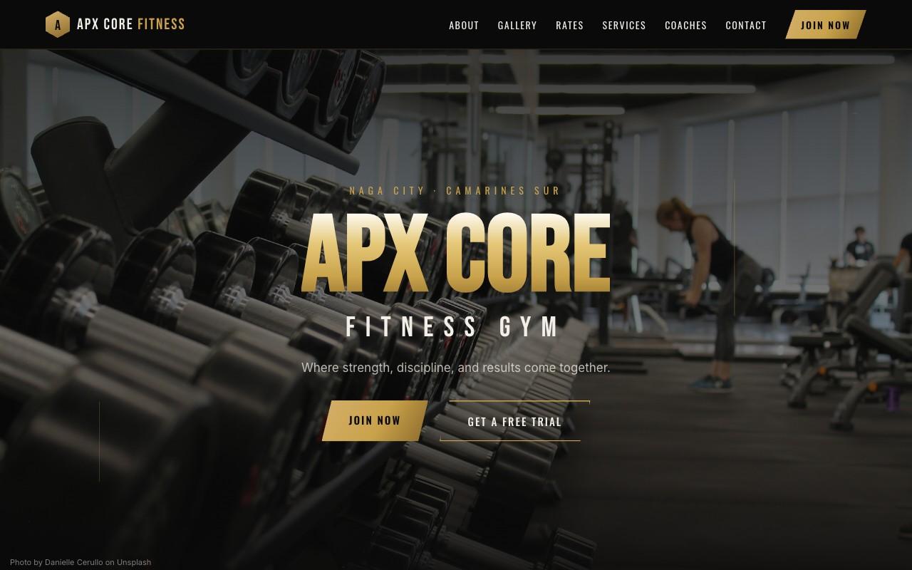 APX Core Fitness Gym Website homepage