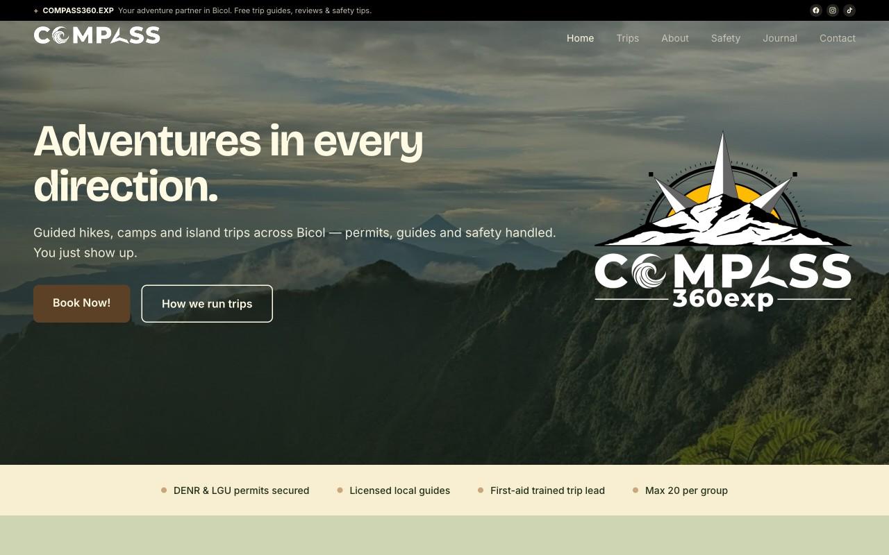 Compass 360EXP — Adventure Trip Booking homepage